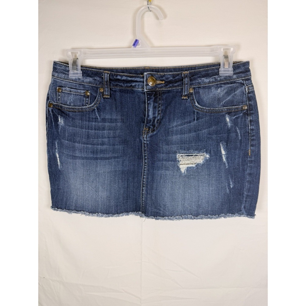 Lauren Conrad LC Women's Distressed Denim Mini Skirt Dark Wash Size 10